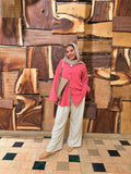 LYA Everyday Linen Shirt (Watermelon Pink) + Linen Pants in Ivory