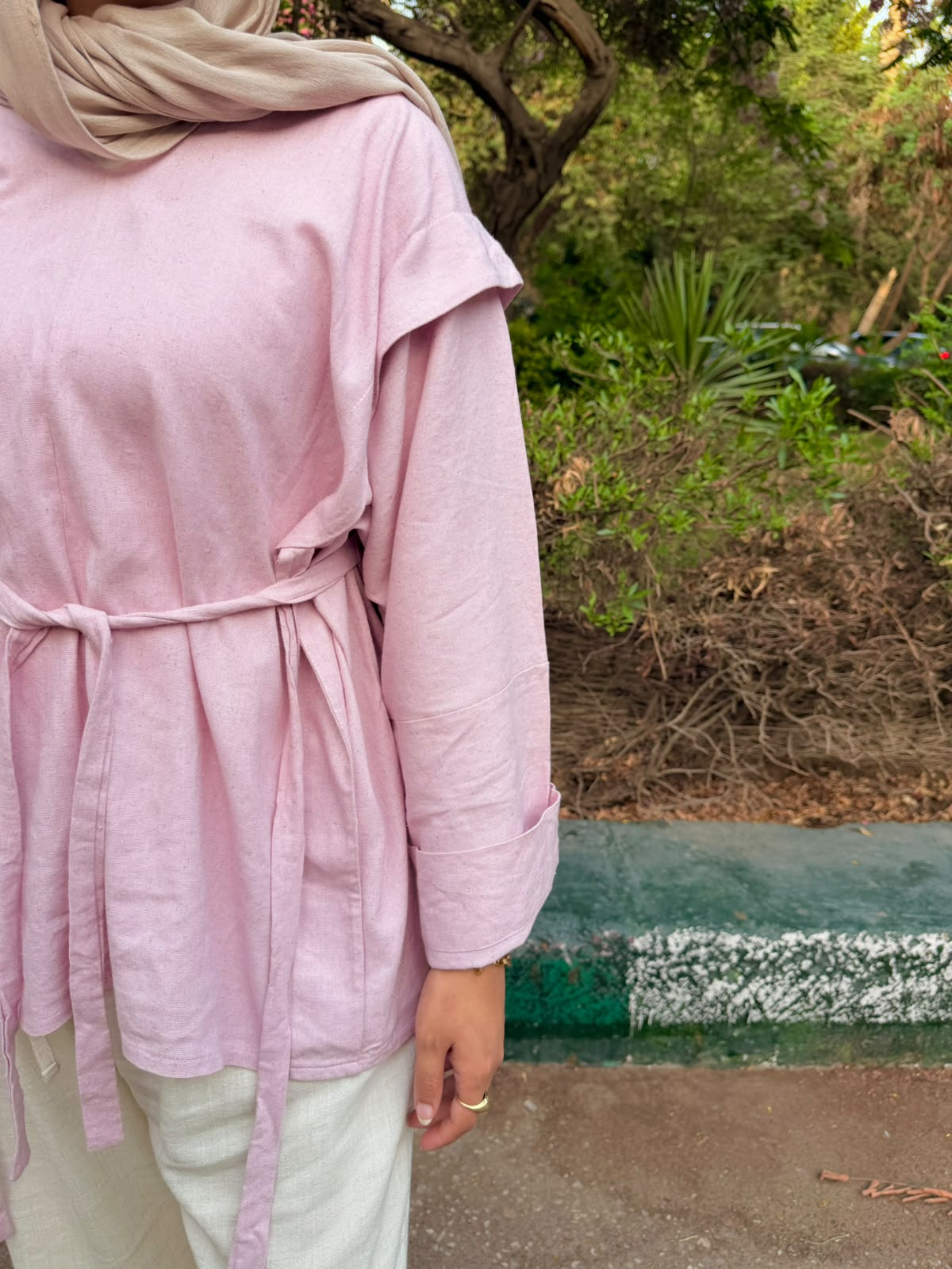 Soft Tone Blouse + Ivory Linen Pants