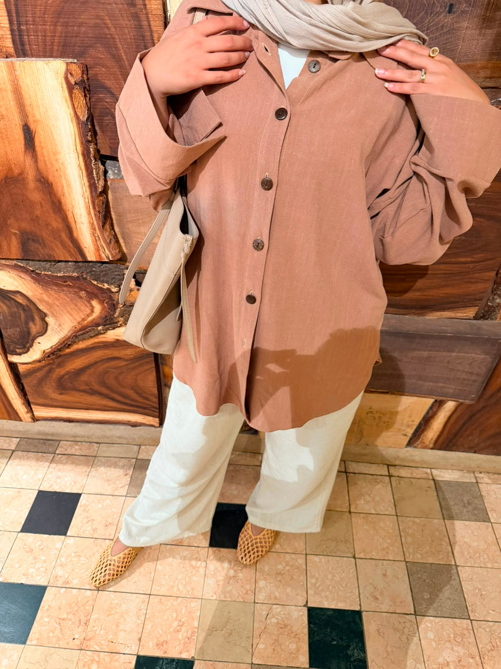LYA Everyday Linen Shirt (Rose Taupe) + Linen Pants in Ivory